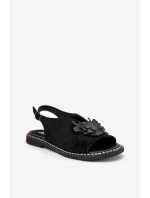 Sandały Damskie Na Płaskim Obcasie Z Ozdobą Czarne Setorina