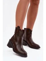 Ocieplane Botki Damskie Na Obcasie Czekoladowe Brilynn