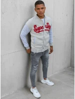 Pánska mikina na zips v ecru farbe FashionStreet BX5445 Pánska mikina na zips v ecru farbe FashionStreet BX5445