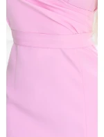 479-10 NINA elegantné šaty s obálkovým výstrihom, rukávmi a opaskom - Candy Pink