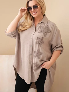 Dámske viskózové plus size tričko s kvetinovou výšivkou fango