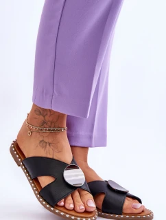 Damskie Klapki Na Płaskim Obcasie Czarne Kenley