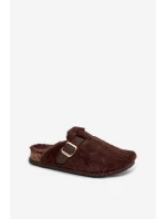 Futrzane Klapki Damskie Na Platformie Z Paskiem I Klamrą Brązowe Noraline