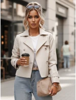 Dámsky krátky elegantný kabát klasického strihu svetlo béžovej farby FashionStreet NY0772
