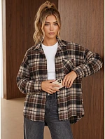 Dámska flanelová košeľa oversize s kockovaným vzorom, hnedá, FashionStreet DY0501