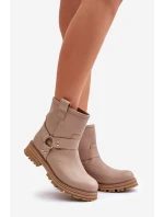 Skórzane Botki Damskie Na Płaskim Obcasie Lewski 3610 Beżowe