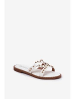 Zdobione Płaskie Klapki Damskie Białe Adivrae