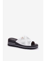 Skórzane Klapki Damskie Na Koturnie Vinceza 41477 Białe