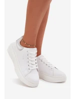 Sneakersy Damskie Na Platformie Big Star SS274245 Biało-Srebrne