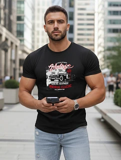 Pánske bavlnené tričko s potlačou VINTAGE CAR FashionStreet black NX5082R