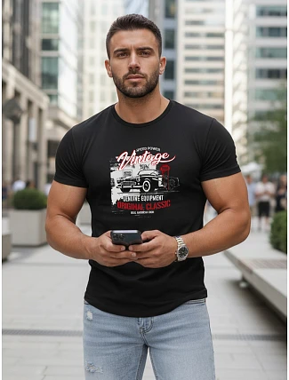 Pánske bavlnené tričko s potlačou VINTAGE CAR FashionStreet black NX5082R Pánske bavlnené tričko s potlačou VINTAGE CAR FashionStreet black NX5082R