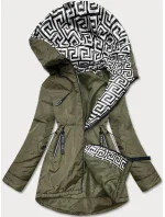 Kaki-biela dámska bunda pre prechodné obdobie (B8037-11026)