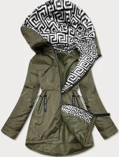 Kaki-biela dámska bunda pre prechodné obdobie (B8037-11026)