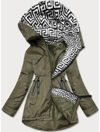 Kaki-biela dámska bunda pre prechodné obdobie (B8037-11026)