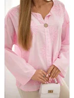 Košeľová blúzka s vyšívaným vzorom svetlo ružová