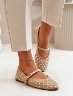 Zdobione Baleriny Z Paskiem Eko Zamszowe Beżowe Tirilissa