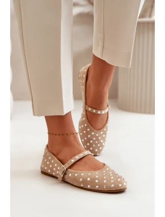 Zdobione Baleriny Z Paskiem Eko Zamszowe Beżowe Tirilissa