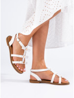 Jedinečné sandále biele dámske bez podpätku