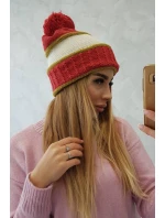 Dámska čiapka Kinga K297 červená+svetlá khaki+ecru