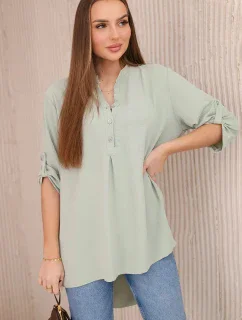 Blúzka s predĺženým zadným dielom svetlej mentolovej farby