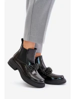 Lakované kožené topánky s dekoráciou Slip On zateplené čierne Solimav Lakované kožené topánky s dekoráciou Slip On zateplené čierne Solimav