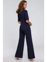 S243 Elegantný overal so zaväzovaním za krkom - tmavomodrý