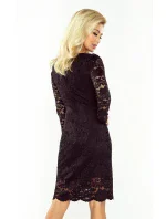 Čierne čipkované šaty s dlhými rukávmi a výstrihom model 5406033