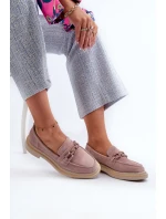 Mokasyny Damskie Zamszowe Na Płaskim Obcasie Z Ozdobą D&A TW101 Brudny Róż