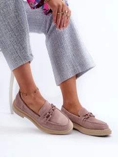 Mokasyny Damskie Zamszowe Na Płaskim Obcasie Z Ozdobą D&A TW101 Brudny Róż