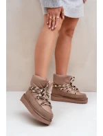 Zamszowe Śniegowce Damskie Z Grubym Sznurowaniem D.Franklin DFSH375003 Taupe