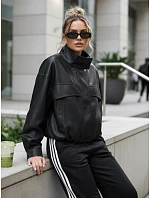 Dámska oversize kožená bunda s vysokým golierom čierna FashionStreet TY5651