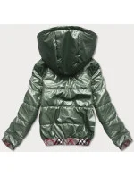 Krátka zelená dámska bunda s ozdobným lemovaním (B8030-10) Krátka zelená dámska bunda s ozdobným lemovaním (B8030-10)