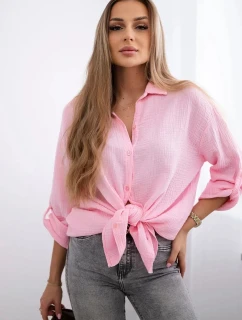 Bavlnená mušelínová košeľa svetloružová