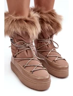 Damskie Śniegowce Sznurowane Ciemnobeżowe Santero