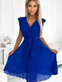 374-4 POLINA Plisované šaty s výstrihom a volánmi - CHABROW