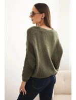 Dámsky sveter s výstrihom do V a khaki gombíkmi Dámsky sveter s výstrihom do V a khaki gombíkmi