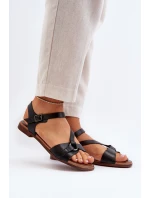 Zazoo 40182 Skórzane Sandały Damskie Czarne