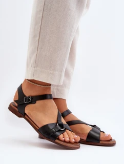 Zazoo 40182 Skórzane Sandały Damskie Czarne