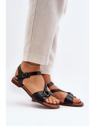 Zazoo 40182 Skórzane Sandały Damskie Czarne