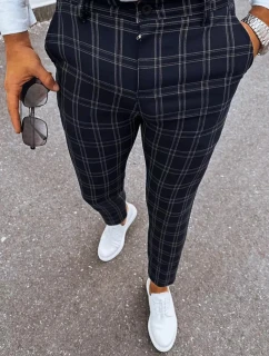 Pánske čierne kockované nohavice FashionStreet UX3953