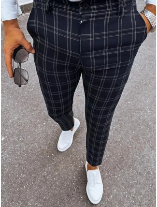Pánske čierne kockované nohavice FashionStreet UX3953