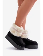 Śniegowce Damskie Na Platformie Z Futerkiem I Wzorem Czarne Deepanti