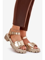 Eko Skórzane Sandały Damskie Z Klamrą Złote Gofielle