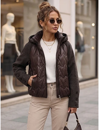 Dámska prešívaná bunda s odnímateľnou kapucňou, hnedá, FashionStreet TY5935