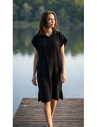 dámske vaflové pončo Saimaa s kapucňou Black Beauty
