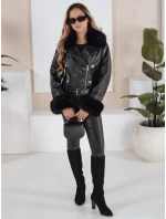 Dámska kožená bunda s kožušinou čierna FashionStreet TY5209 Dámska kožená bunda s kožušinou čierna FashionStreet TY5209