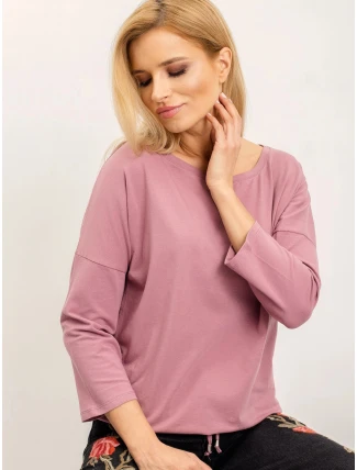 Dámska voľná blúzka v špinavoružovej farbe so zaväzovaním na spodku (4691)