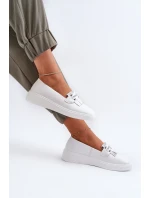 Lekkie Mokasyny Damskie Skórzane Na Platformie Białe S.Barski LR590