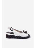 Skórzane Sandały Damskie Na Koturnie z Ozdobą Artiker 56C2157 Białe