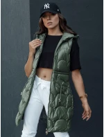 Dámska prešívaná vesta s kapucňou dlhá CHARMVEST zelená FashionStreet TY4453